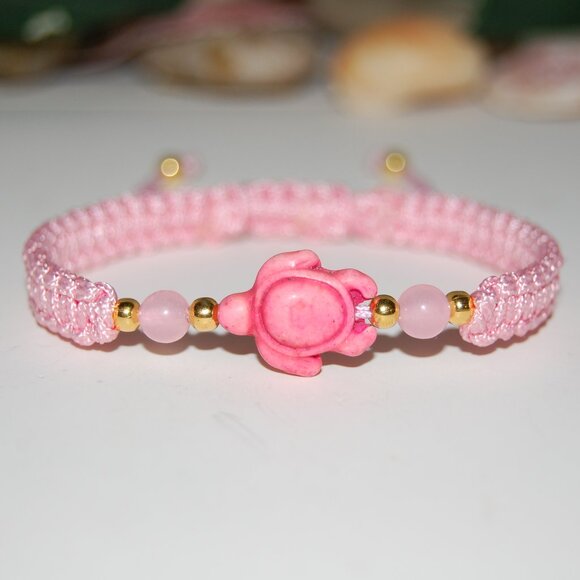 Turtle Bracelet,Braided Bracelet,Pink Turtle Bracelet,Good Wishes Bracelet - Picture 3 of 3